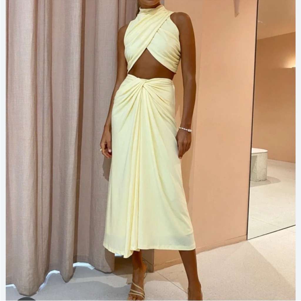 Nwot Significant Other Liana Set Butter Yellow Crop Top And Midi Skirt